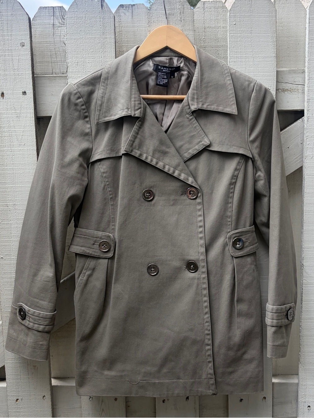 Sandro Paris Muted Taupe Mid-Length Double Breasted Trench Coat Size M
